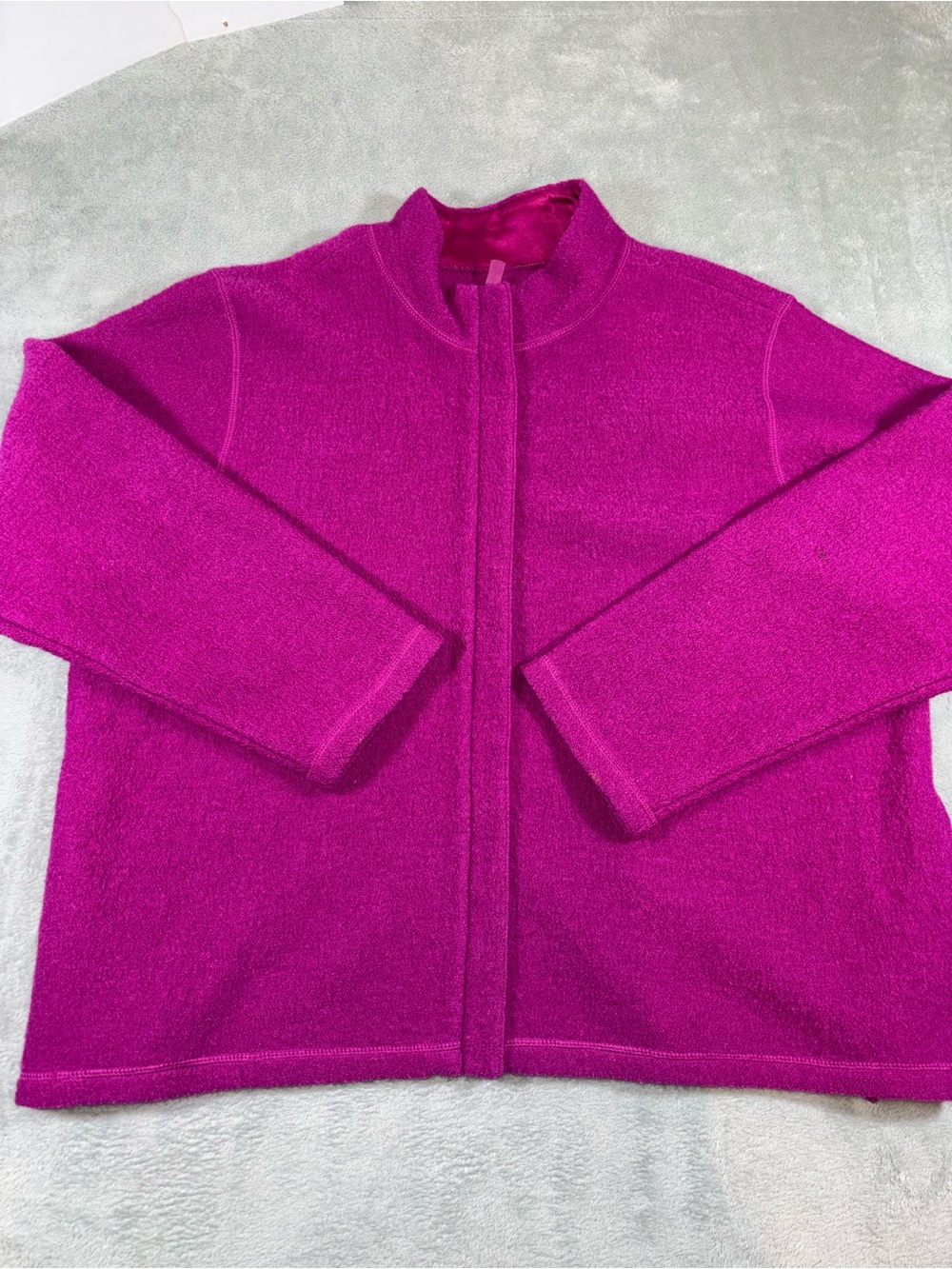 Vintage Magenta Boiled Wool Full Zip Jacket Oversized Thick Knit Shacket
